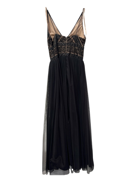 Aidan Mattox Size 0 Black Polyester Beaded Bodice Back Zip V Neck Tulle Gown Black / 0