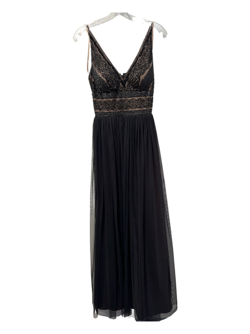 Aidan Mattox Size 0 Black Polyester Beaded Bodice Back Zip V Neck Tulle Gown Black / 0