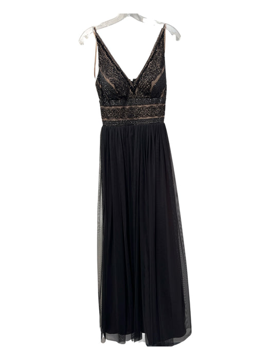 Aidan Mattox Size 0 Black Polyester Beaded Bodice Back Zip V Neck Tulle Gown Black / 0