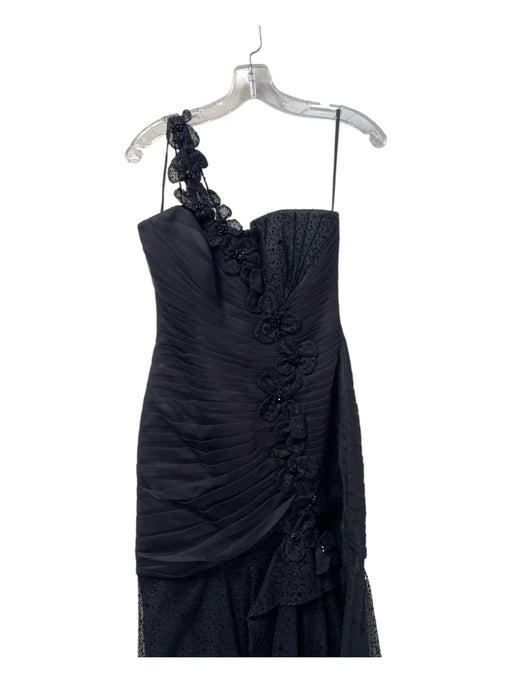 Alex Teih Size 6 Black No Fabric Tag One Shoulder Mermaid Tulle Overlay Gown Black / 6