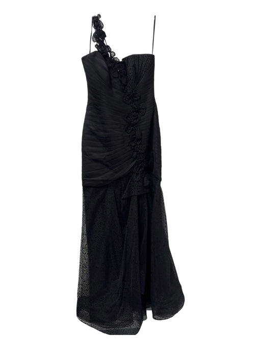 Alex Teih Size 6 Black No Fabric Tag One Shoulder Mermaid Tulle Overlay Gown Black / 6