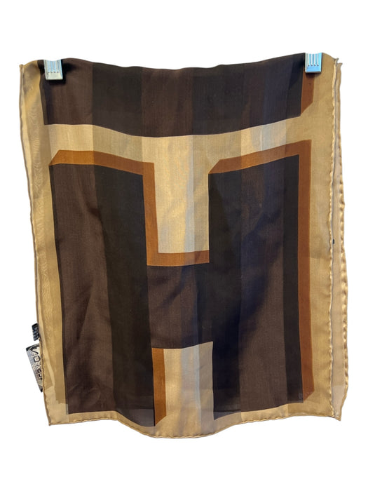 Halston Brown 100% Silk Geometric scarf Brown / One Size