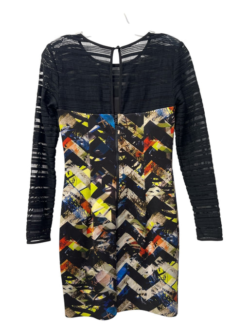 Milly Size 2 Yellow, Black & Blue Polyester Blend Long Sleeve Mesh Sleeves Dress Yellow, Black & Blue / 2