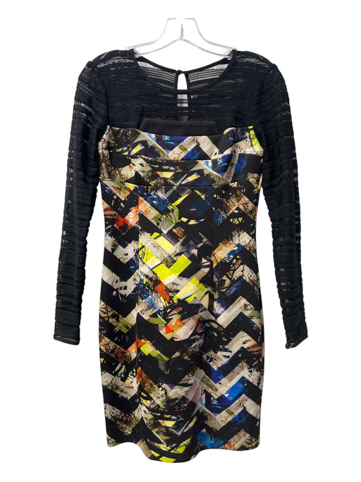 Milly Size 2 Yellow, Black & Blue Polyester Blend Long Sleeve Mesh Sleeves Dress Yellow, Black & Blue / 2