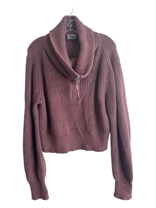 Varley Size Small Wine Cotton Ribbed Knit Long Sleeve Half Zip High Neck Sweater Wine / Small