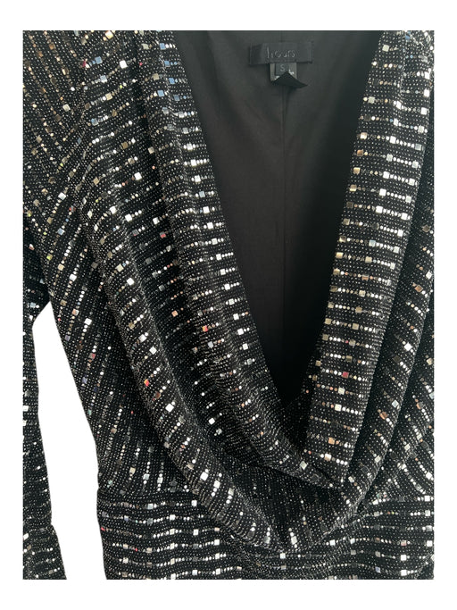 Hours Size Small Black Nylon Blend Sequins Drape Front Long Sleeve Ruched Dress Black / Small
