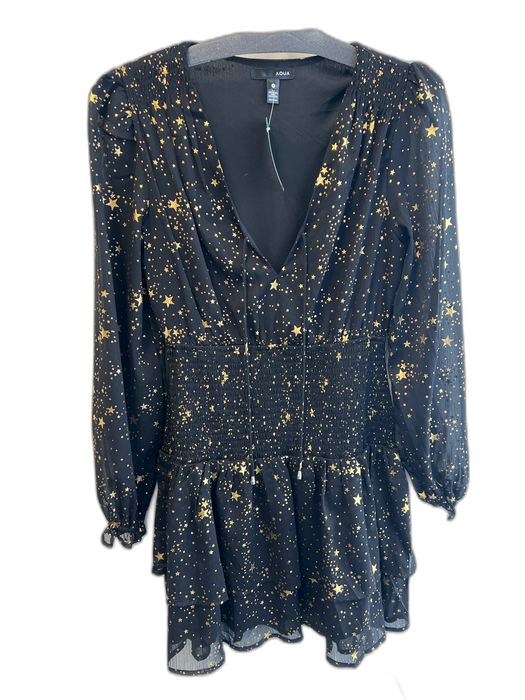 Aqua Size Small Black & Gold Polyester Stars & Paint Splatter V Neck Dress Black & Gold / Small