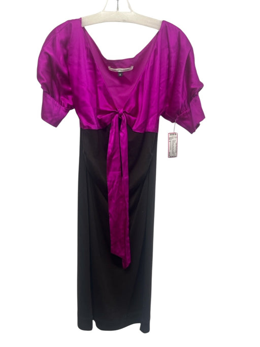 Diane Von Furstenberg Size 8 Pink & Brown Wool & Silk Colorblock Tie Front Dress Pink & Brown / 8