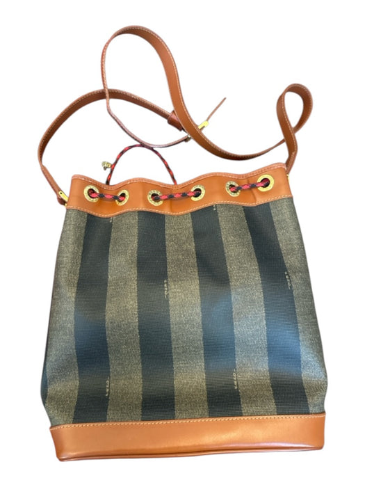 Fendi Brown & Black Leather Coated Canvas Striped Bucket Bag Brown & Black / M