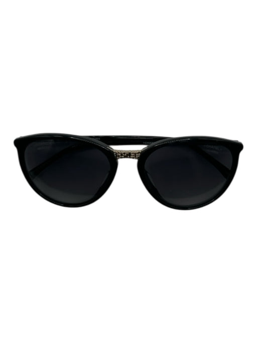Chanel Black round Gold detail Cat Eye Sunglasses Black