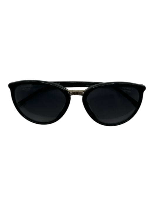 Chanel Black round Gold detail Cat Eye Sunglasses Black