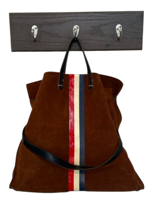 Clare V Brown & Multi Suede Striped Band Strap Magnetic Close Bag Brown & Multi / M