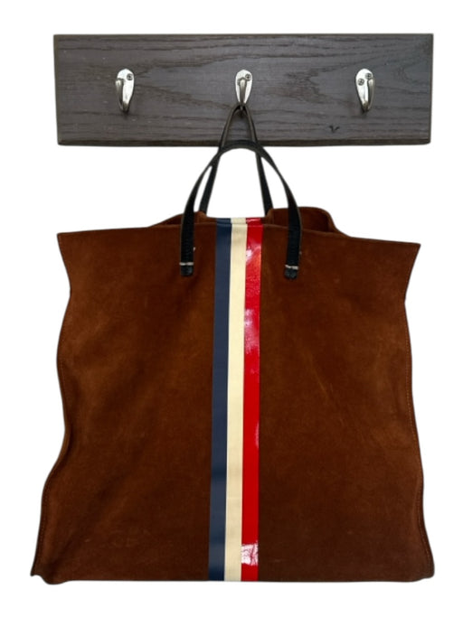 Clare V Brown & Multi Suede Striped Band Strap Magnetic Close Bag Brown & Multi / M