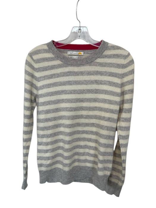 C & C Size M Grey & White Cashmere Striped Soft Sweater Grey & White / M