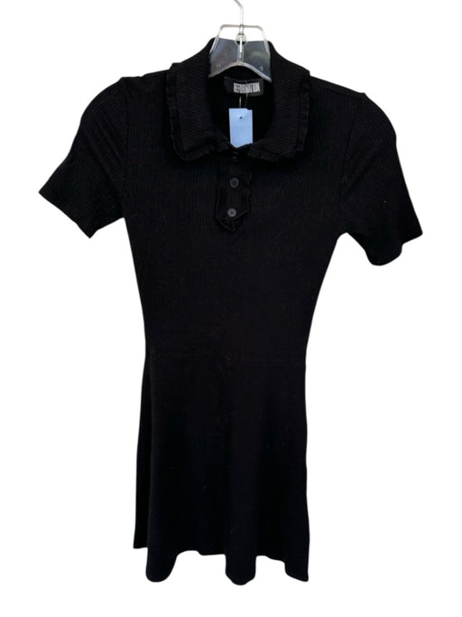 Reformation Size XS Black Tencel Blend Ribbed Mini Collared Buttons Dress Black / XS