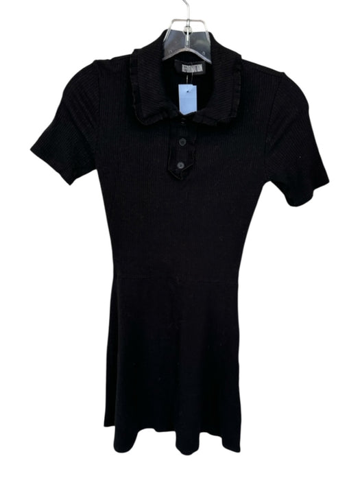 Reformation Size XS Black Tencel Blend Ribbed Mini Collared Buttons Dress Black / XS