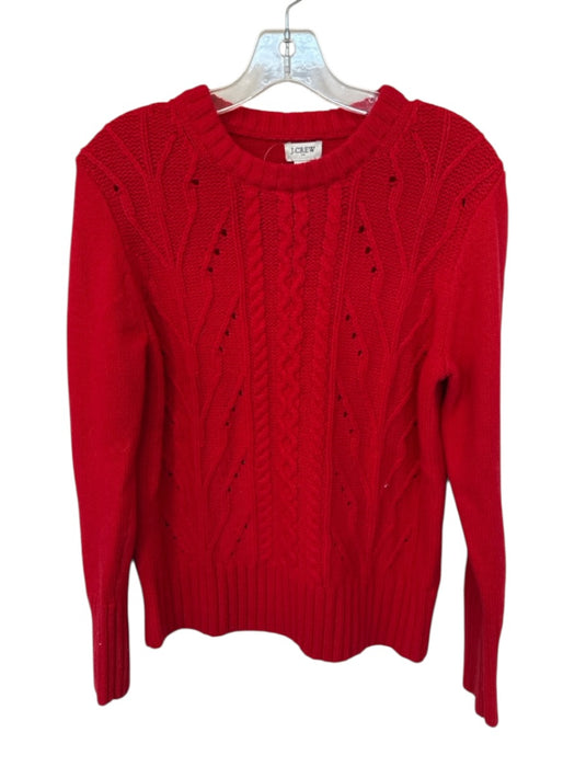 J. Crew Size M Red Wool Blend Long Sleeve Cable Knit Crew Neck Sweater Red / M