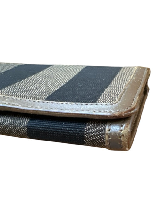 Fendi Black & Tan Canvas Leather Front Flap Rectangle Wallets Black & Tan