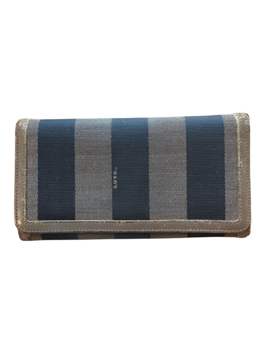 Fendi Black & Tan Canvas Leather Front Flap Rectangle Wallets Black & Tan