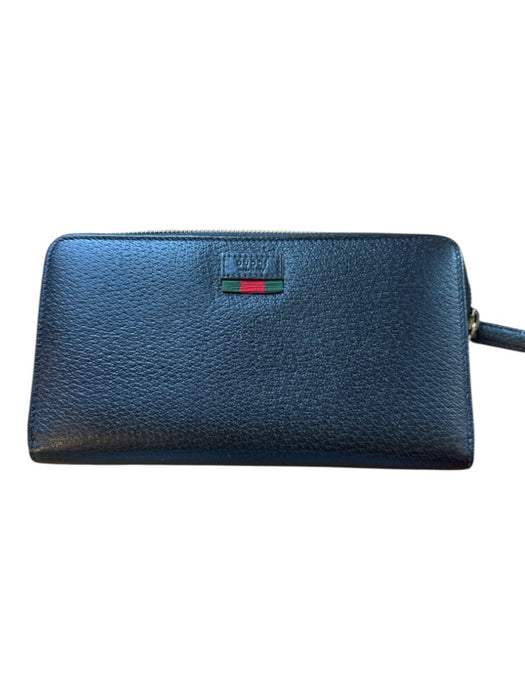 Gucci Black & Red Leather Zip Around Rectangle Pebbled Wallets Black & Red
