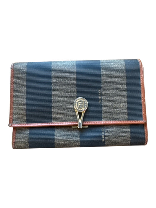Fendi Black & Tan Coated Canvas Leather Accent Front Flap Wallets Black & Tan