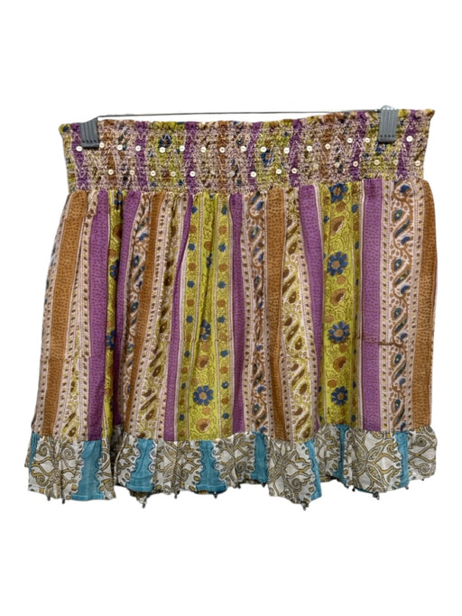 Bell by Alicia Bell Size M Purple, Green, Orange Silk & Cotton Stripes Skirt Purple, Green, Orange / M