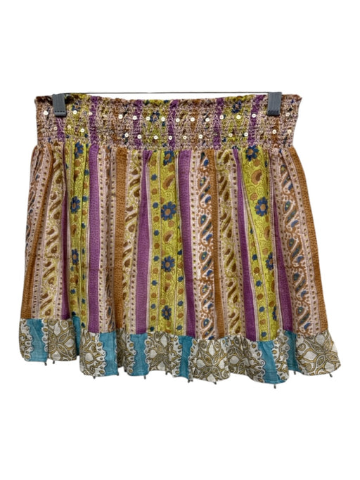Bell by Alicia Bell Size M Purple, Green, Orange Silk & Cotton Stripes Skirt Purple, Green, Orange / M
