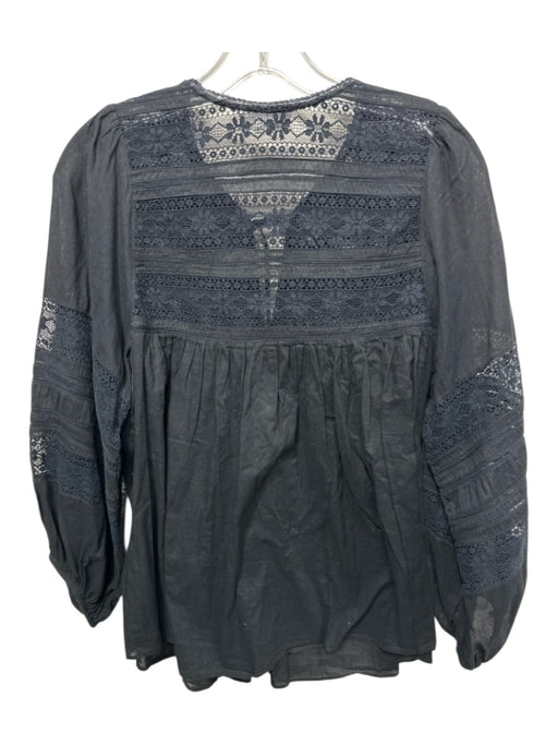 Velvet by Graham & Spencer Size Small Black Cotton Long Sleeve Lace Detail Top Black / Small