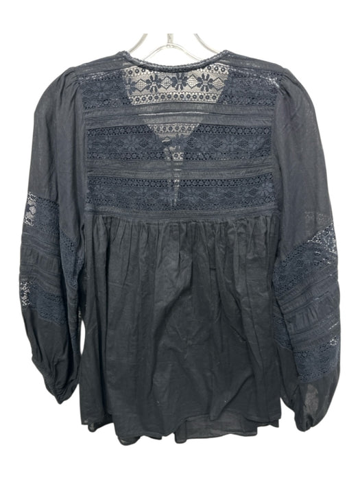 Velvet by Graham & Spencer Size Small Black Cotton Long Sleeve Lace Detail Top Black / Small