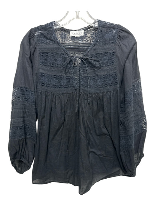 Velvet by Graham & Spencer Size Small Black Cotton Long Sleeve Lace Detail Top Black / Small
