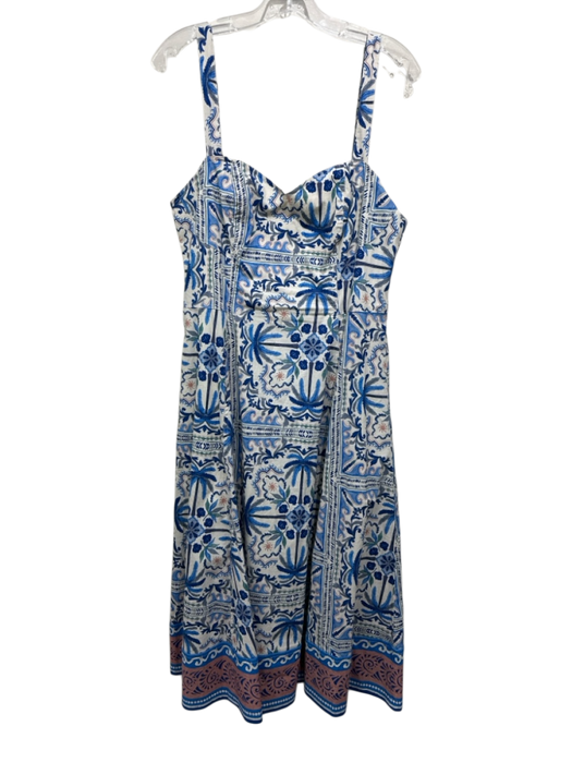 Avec Les Filles Size 12 White, Blue & Pink Cotton Sleeveless Fit & Flare Dress White, Blue & Pink / 12