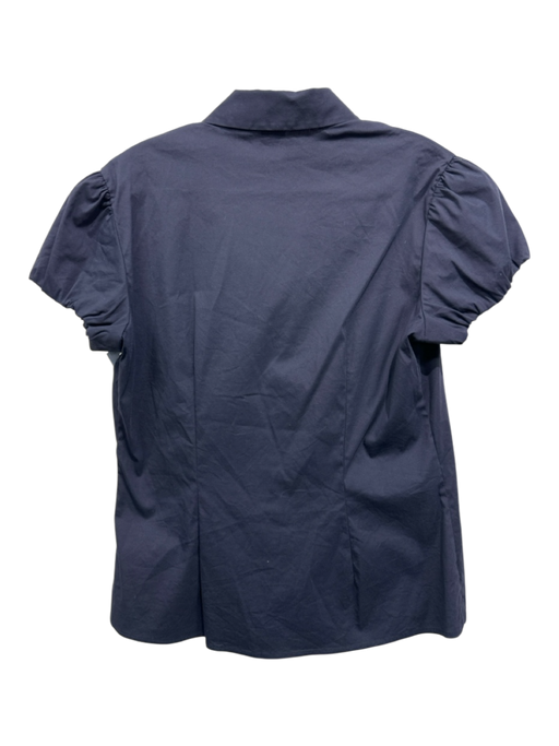 Theory Size M Navy Cotton Blend Short Puff Sleeve Button Up & Collar Top Navy / M