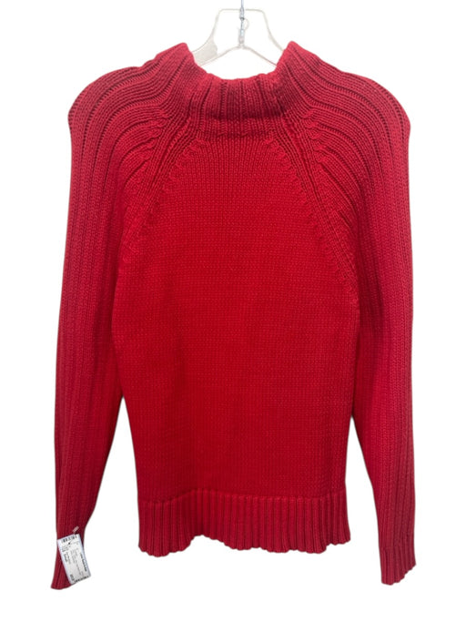 Ann Mashburn Size Small Red Cotton Knit Long Sleeve Mock Neck Sweater Red / Small
