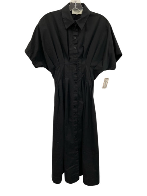 Exquise Size XS Black Cotton Blend Short Sleeve Button Front Pleated Maxi Dress Black / XS
