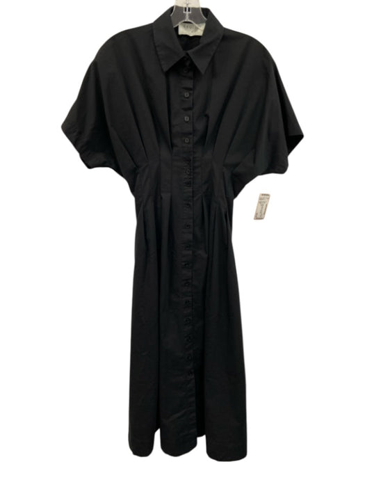 Exquise Size XS Black Cotton Blend Short Sleeve Button Front Pleated Maxi Dress Black / XS