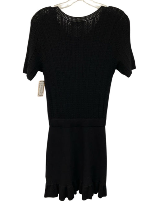 Sezane Size Small Black Viscose Blend Short Sleeve Crochet Knit Ruffle Dress Black / Small