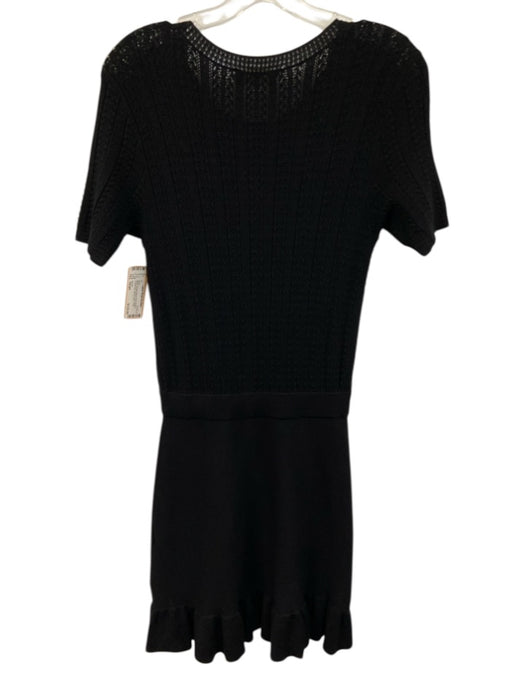 Sezane Size Small Black Viscose Blend Short Sleeve Crochet Knit Ruffle Dress Black / Small