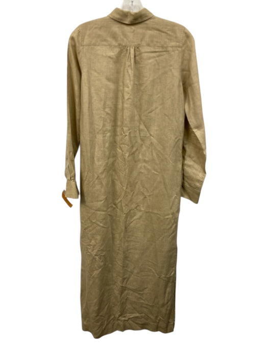 Ann Mashburn Size XS Beige Linen Long Sleeve Button Front Collar Side Slit Dress Beige / XS