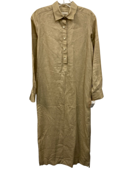 Ann Mashburn Size XS Beige Linen Long Sleeve Button Front Collar Side Slit Dress Beige / XS