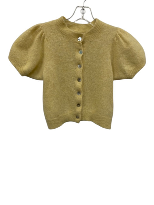 Doen Size Small Yellow Alpaca Blend Short Sleeve Button Neck Knit Sweater Yellow / Small