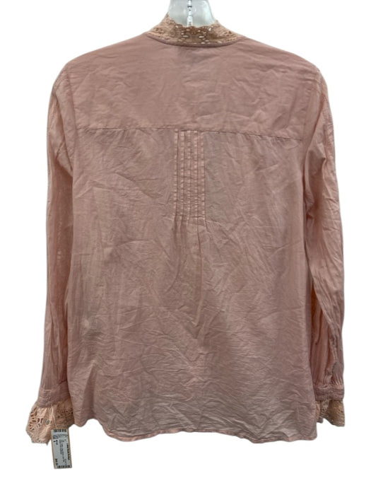 ME+EM Size 4 Pink Cotton Long Sleeve Lace Trim Button Front Top Pink / 4