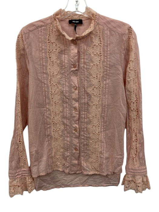 ME+EM Size 4 Pink Cotton Long Sleeve Lace Trim Button Front Top Pink / 4
