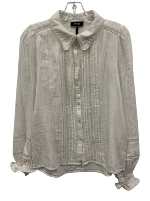 ME+EM Size 2 White Cotton Long Sleeve Lace Trim Button Front Pintuck Top White / 2