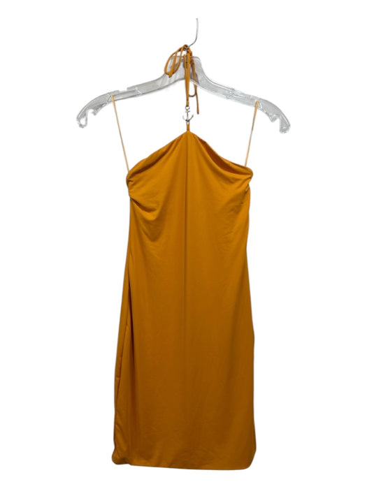 Meshki Size S Yellow Nylon Blend Halter Neck Mini Gold Hardware Side Zip Dress Yellow / S