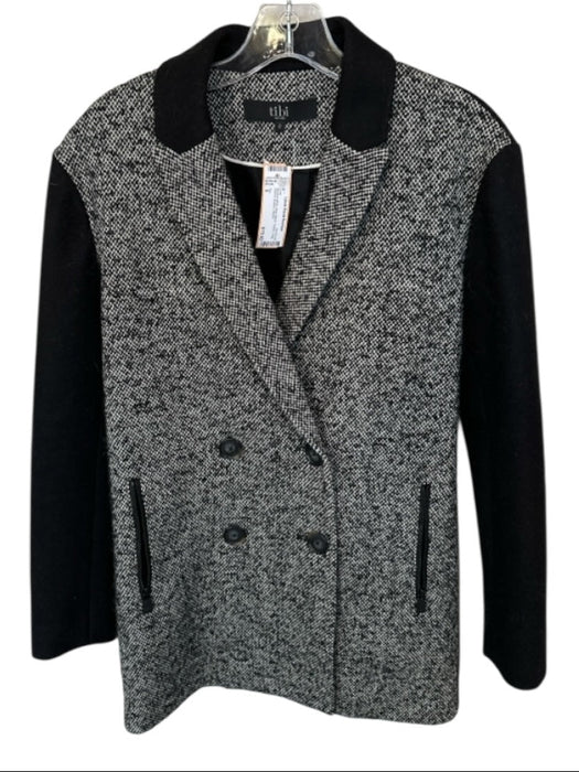 Tibi Size 0 Black & White Wool Blend Tweed Long Sleeve Buttons Coat Black & White / 0