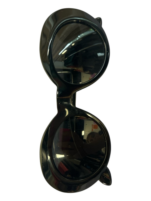 Versace Black Acrylic Round Frames Gold Hardware Black Lens Sunglasses Black