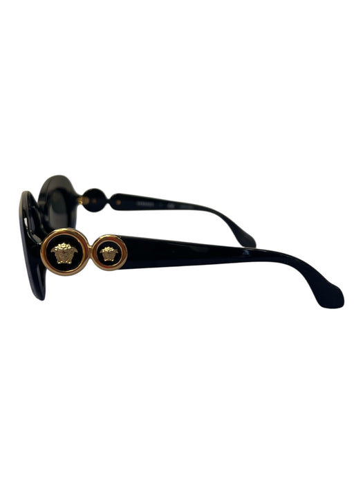 Versace Black Acrylic Round Frames Gold Hardware Black Lens Sunglasses Black
