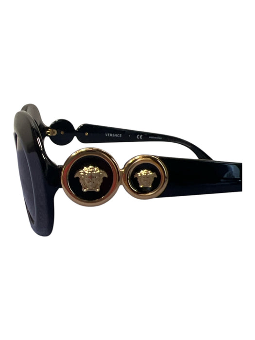 Versace Black Acrylic Round Frames Gold Hardware Black Lens Sunglasses Black