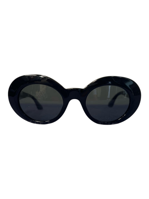 Versace Black Acrylic Round Frames Gold Hardware Black Lens Sunglasses Black