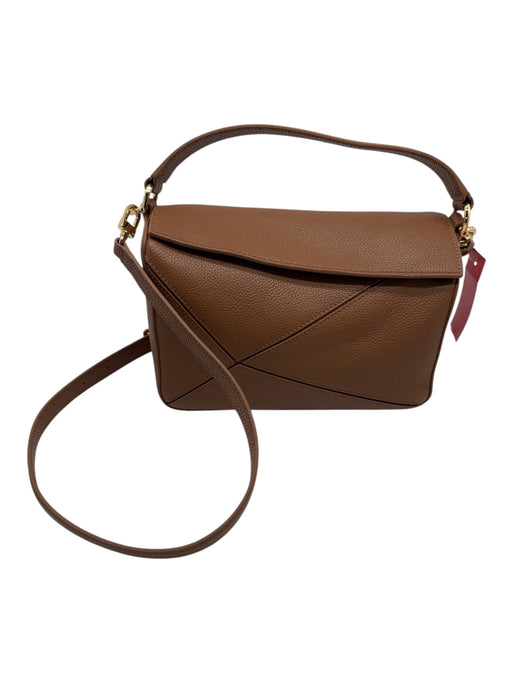 Quince Tan Brown Leather Flap Top Handle Paneled Crossbody Strap Bag Tan Brown / Small
